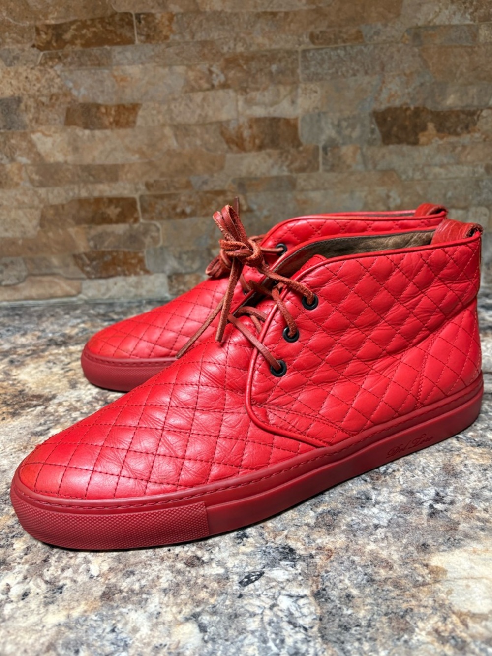 Del Toro Quilted Alto Chukka Red Nappa Leather Sneakers Size 12